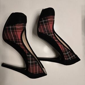 Plaid Red and Black Women's Heels